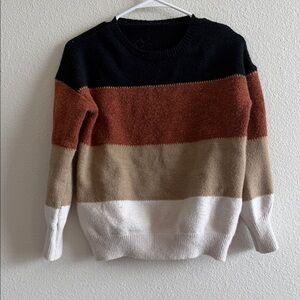 Colorblock Women’s Sweater - Black, Brown, Tan, White with Gold
